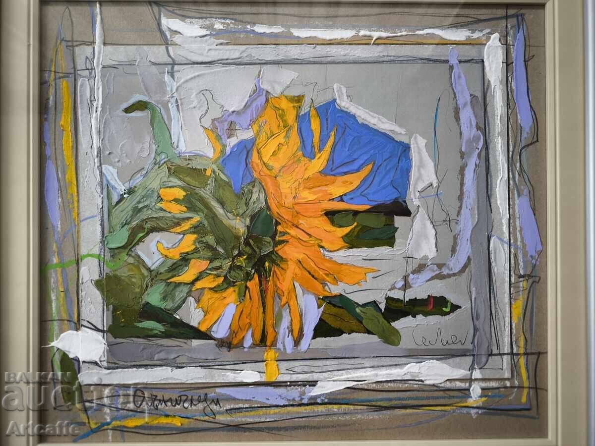 Georgi Lechev - Sunflowers, oil, mixed media - 7