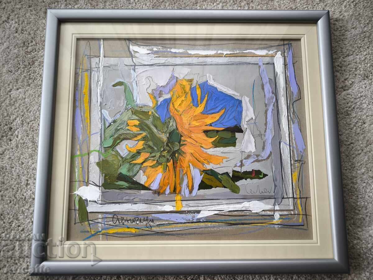 Georgi Lechev - Sunflowers, oil, mixed media