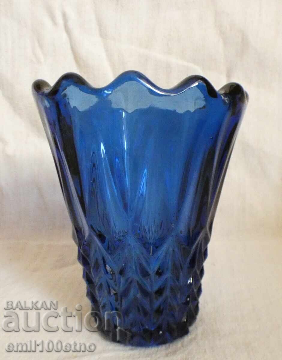 Vază veche din sticlă groasă colorată