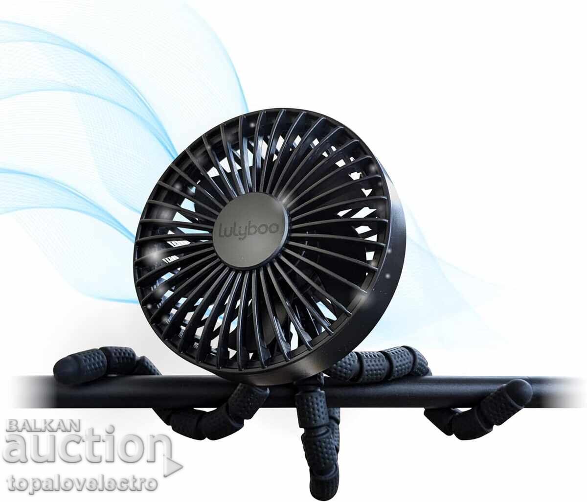 NOU! Ventilator cu acumulator pentru cărucior – cu clemă, reglabil 360°