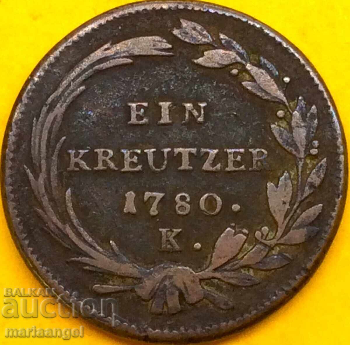 Аукцион 1 кройцер 1780 Австрия 8,22г К-Кремниц Мария Терезия 1740-80