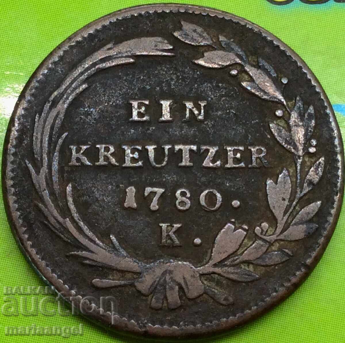 1 кройцер 1780 Австрия 8,22г К-Кремниц Мария Терезия 1740-80