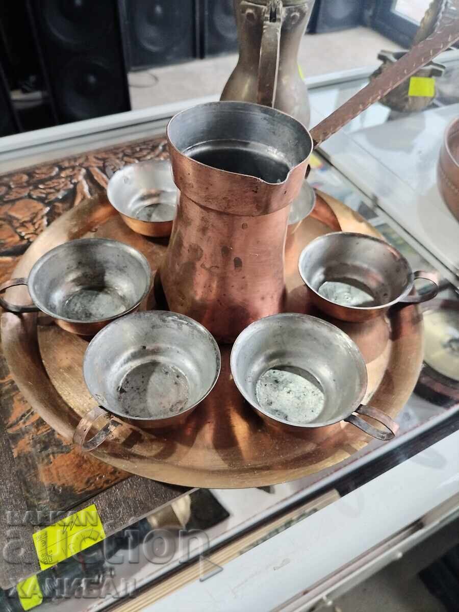 Auction  LOT OF SIX COPPER CUPS, COPPER GLASSES WITH TRAY