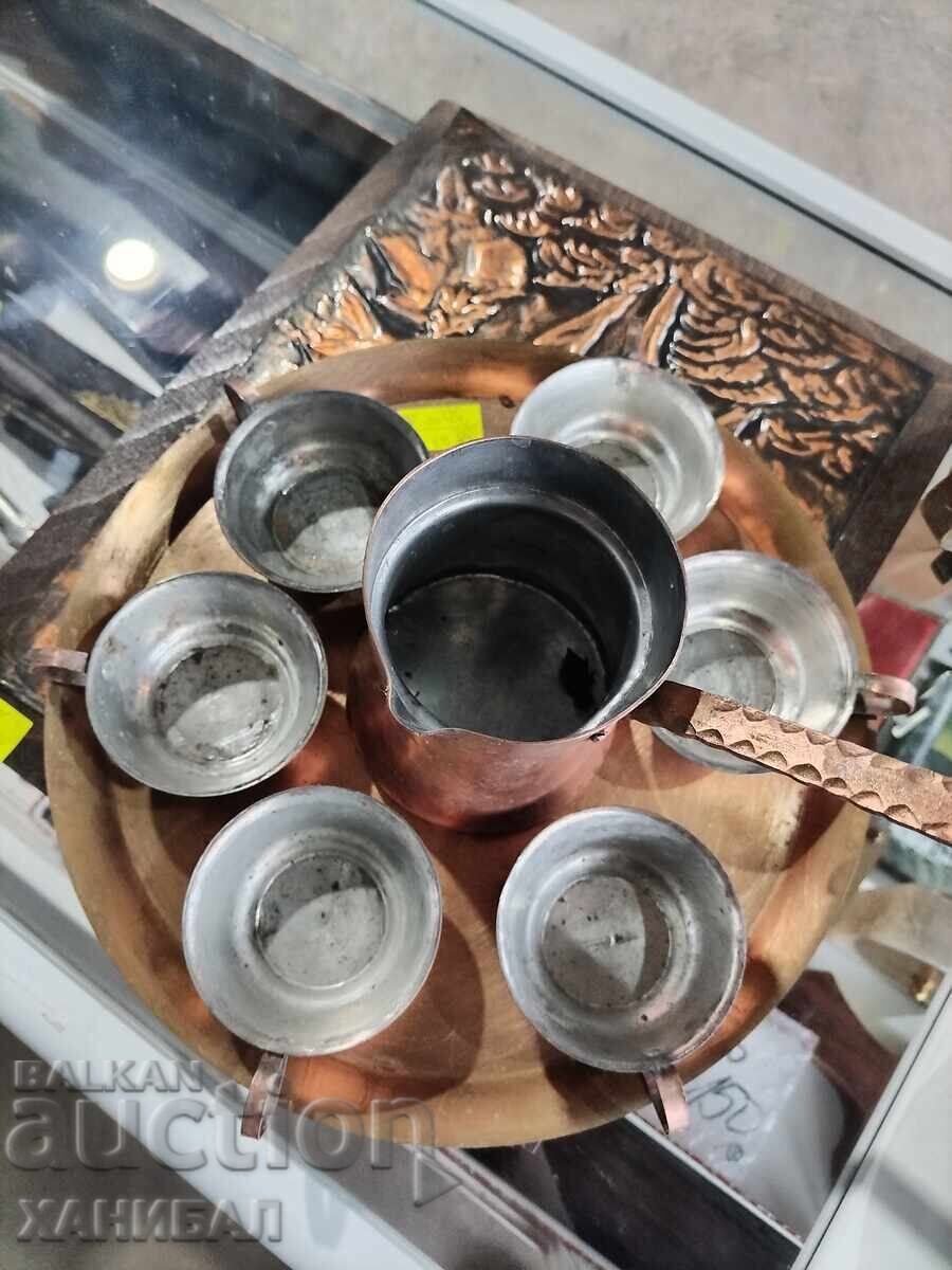 LOT OF SIX COPPER CUPS, COPPER GLASSES WITH TRAY