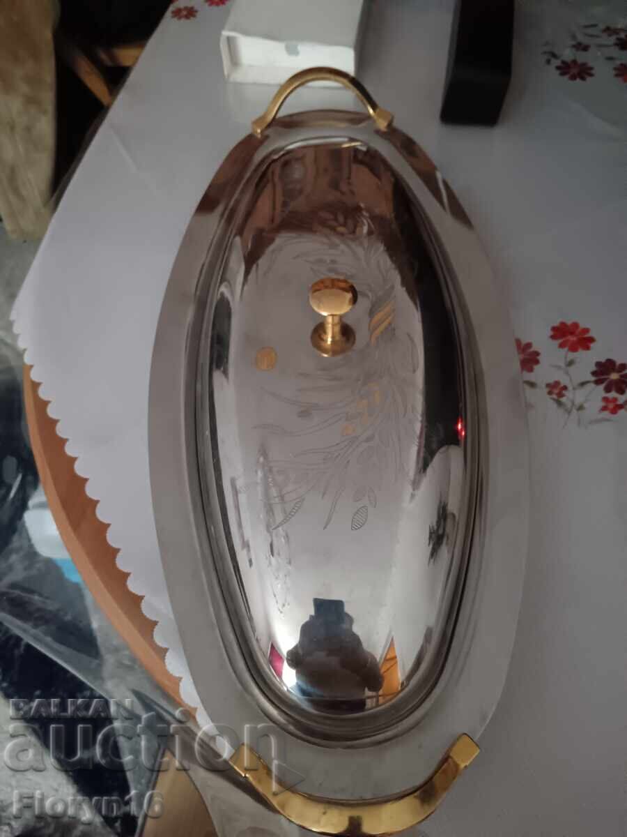 Аукцион Плато за риба или кралски плодове, позлатено с 24к злато Аукцион Плато за риба или кралски плодове, позлатено с 24к злато