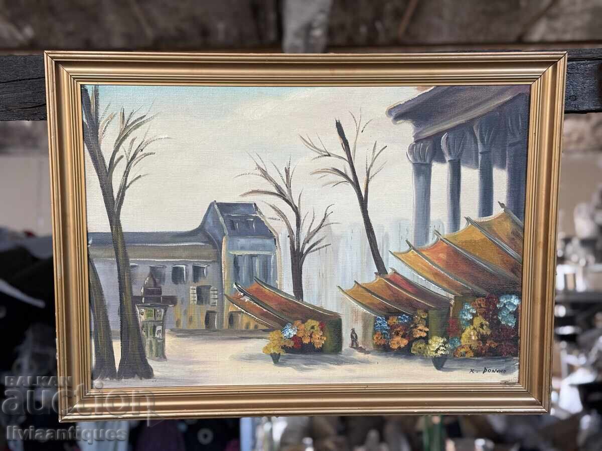 Tablou Piață de flori în Franța, folosit, ulei pe pânză