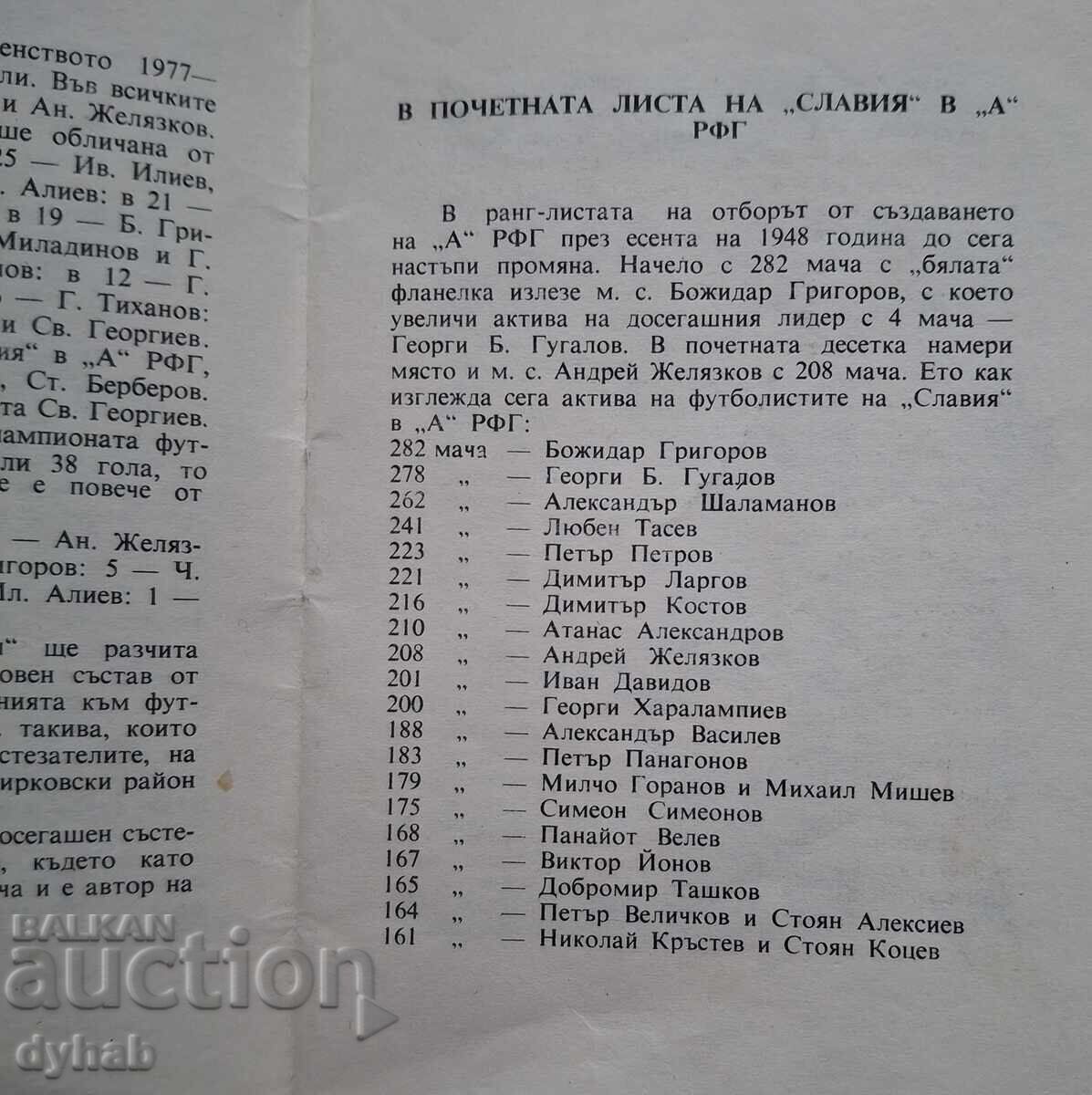 Livrarea Fotbal, Slavia, anuar, program