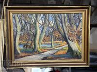 Ελαιογραφία δασικού τοπίου με ελάφια δίπλα στη λίμνη μεταχειρισμένο