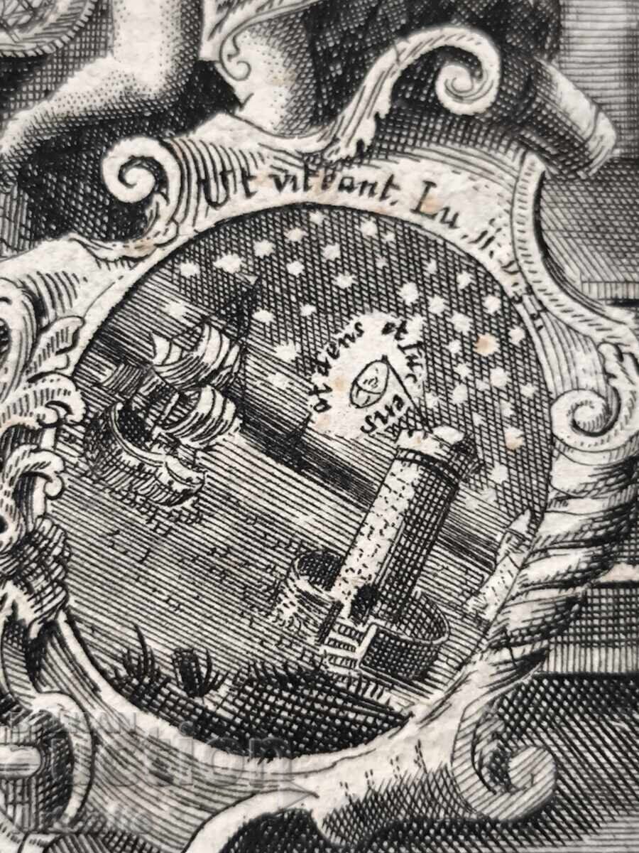 Gravură barocă de cupru extrem de rară din 1672 - 6