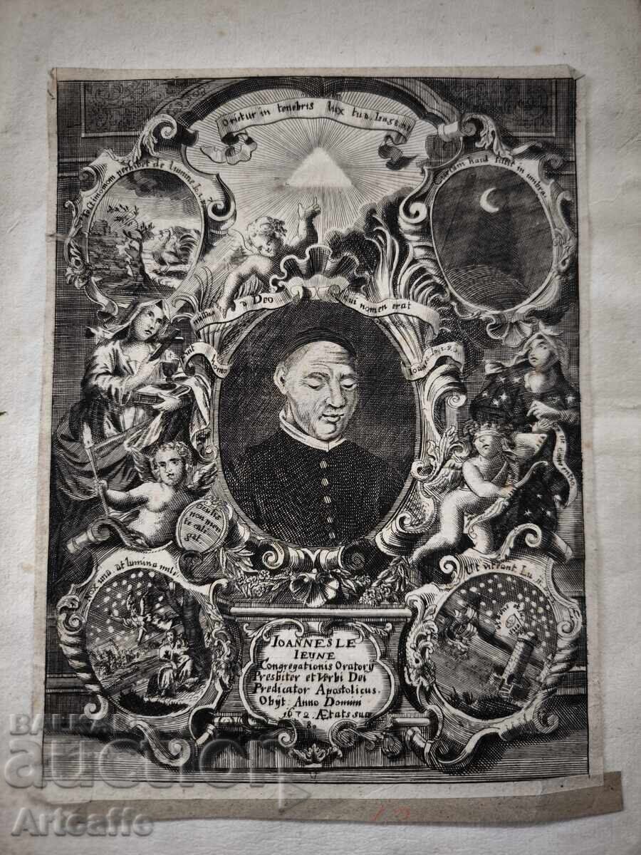 Gravură barocă de cupru extrem de rară din 1672