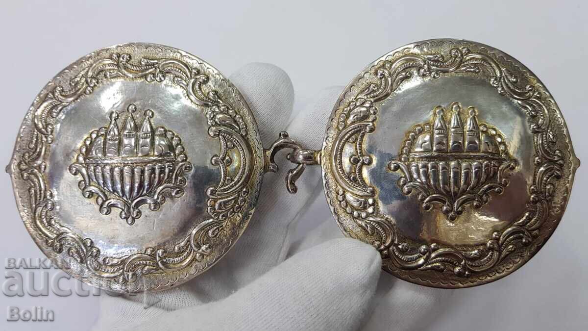 Rare multi-row silver Revival-era clasp, clasps with Monasteries