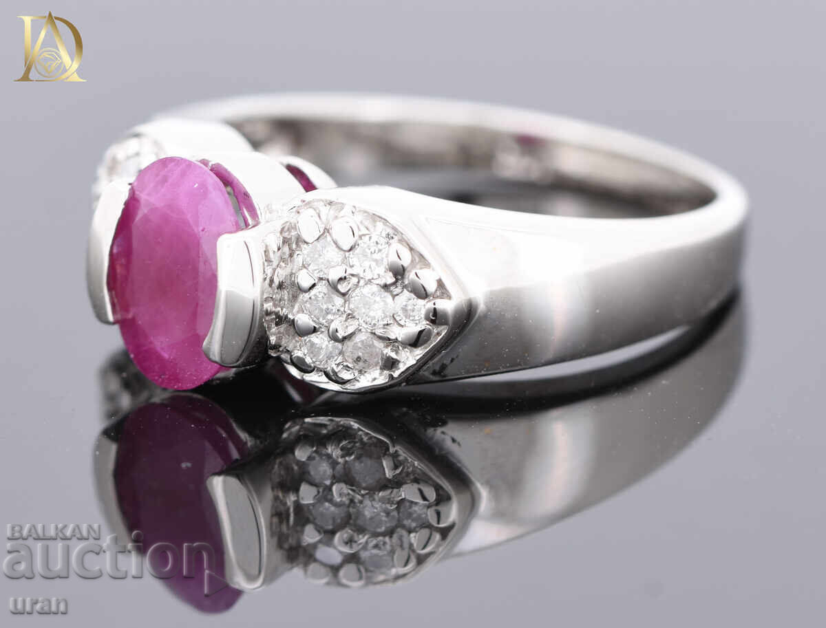 Аукцион Нов Златен Пръстен с 1.48кт Естествен Рубин и Диаманти
