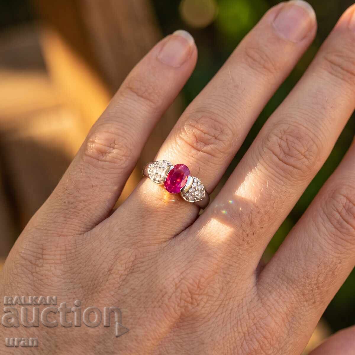Licitație Nou Inel de Aur cu Rubin Natural de 1.48ct și Diamante