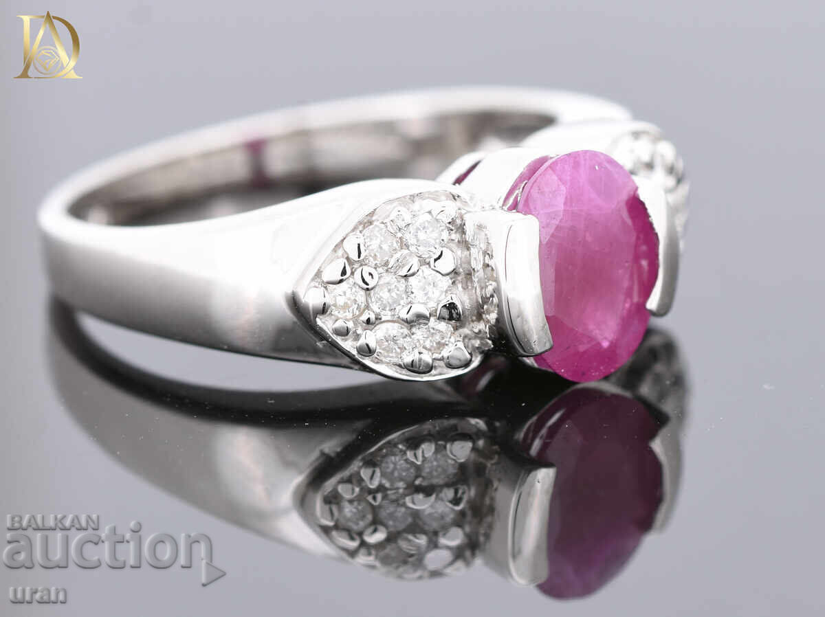 Доставка на Нов Златен Пръстен с 1.48кт Естествен Рубин и Диаманти