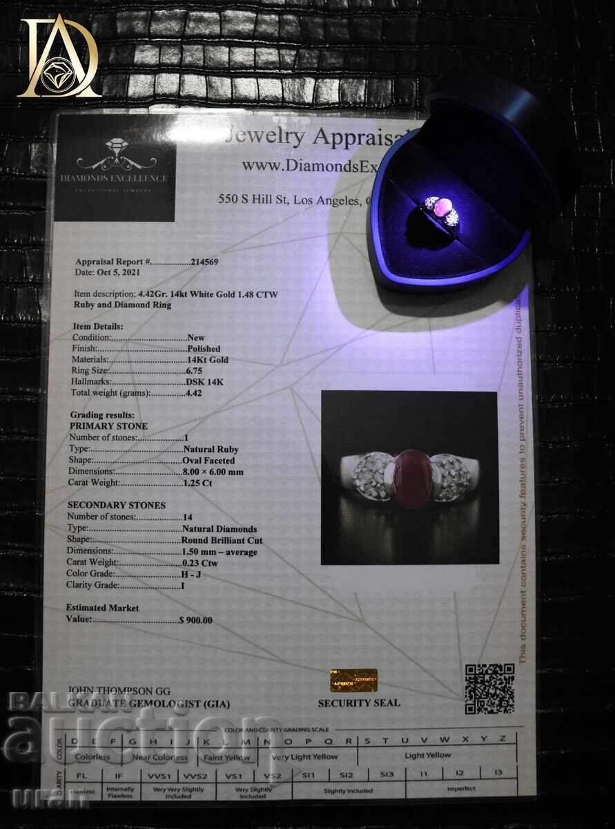 Нов Златен Пръстен с 1.48кт Естествен Рубин и Диаманти - 6