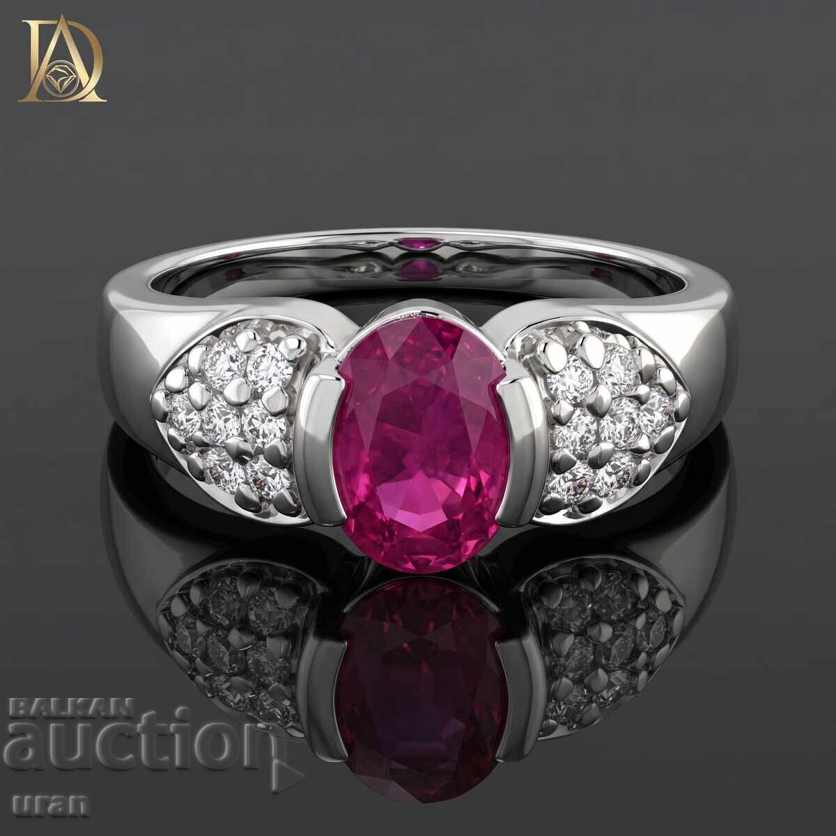 Nou Inel de Aur cu Rubin Natural de 1.48ct și Diamante