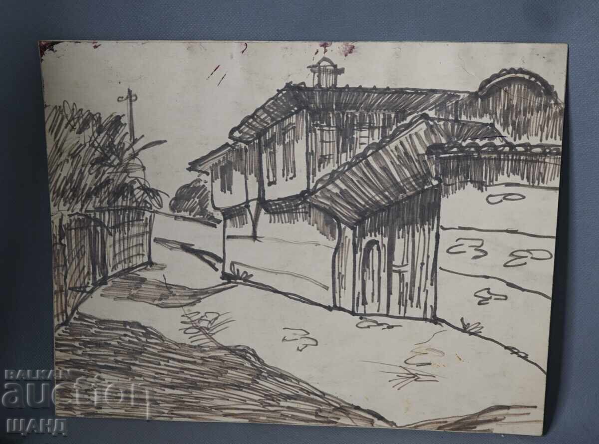 Παλιά Μαεστρική Ζωγραφιά Τοπίο Παλιά Σπίτια