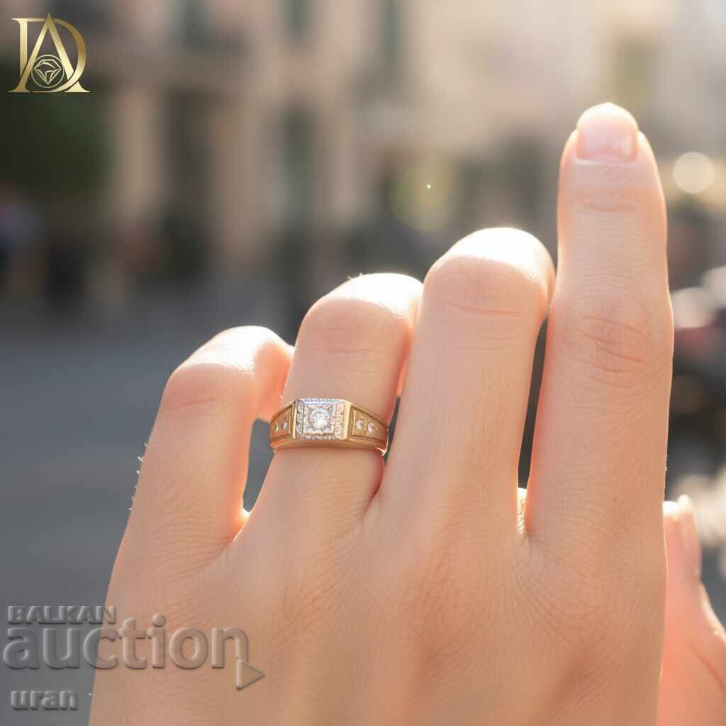 Аукцион Винтидж Френски Златен Пръстен с 0.37кт Естествени Диаманти