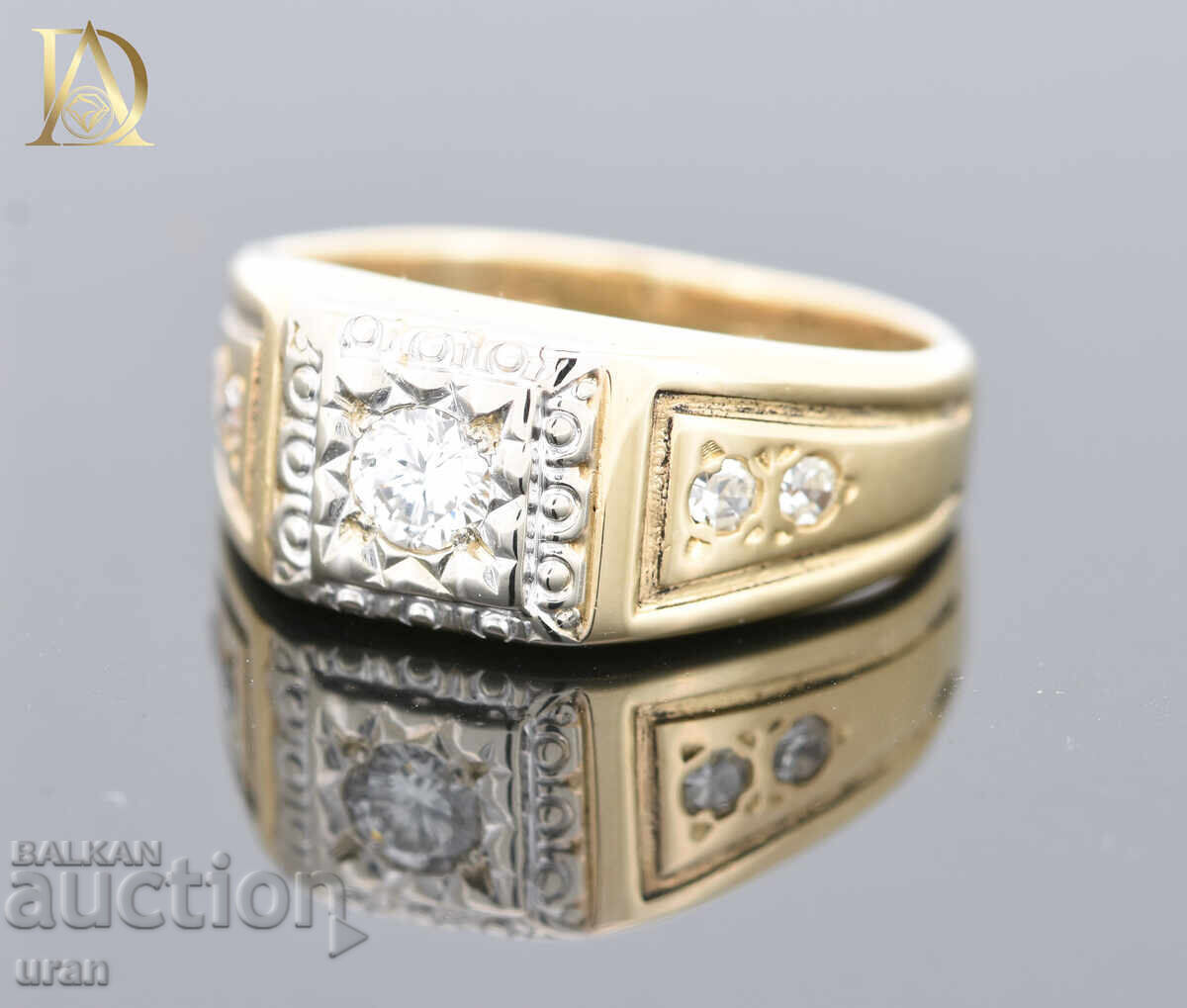 Винтидж Френски Златен Пръстен с 0.37кт Естествени Диаманти - 5