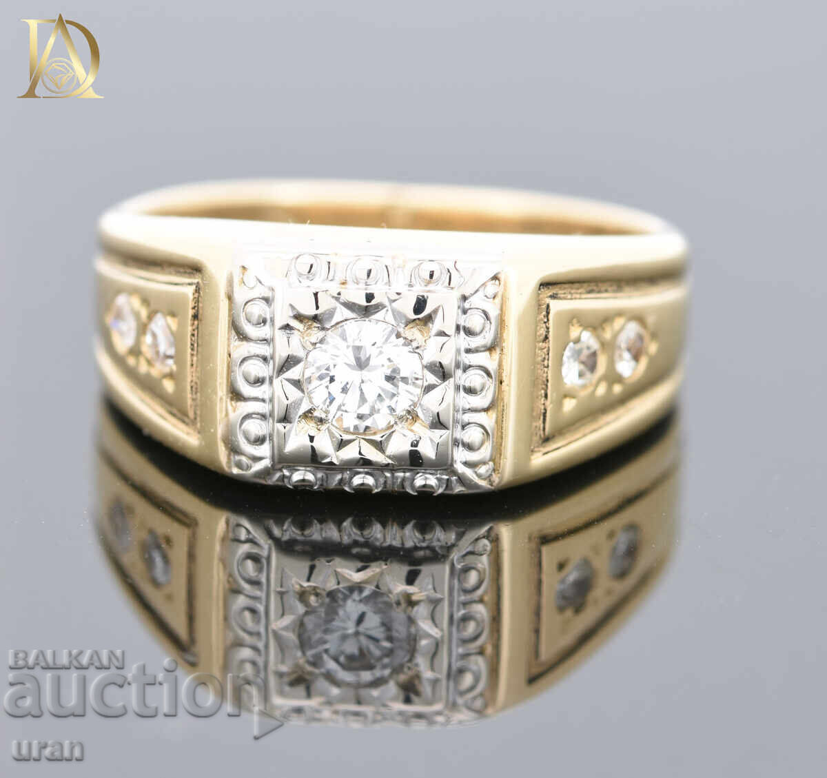 Винтидж Френски Златен Пръстен с 0.37кт Естествени Диаманти - 6