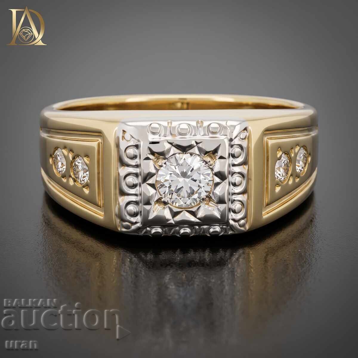 Inel vintage francez din aur cu diamante naturale de 0.37ct
