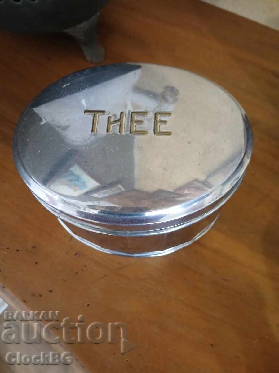 Ceainic olandez vintage din metal marcat “THEE”, mijlocul secolului al XX-lea