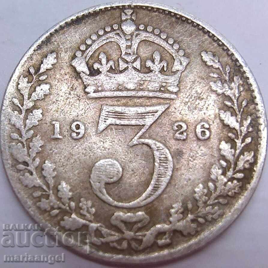 3 Пенса 1926 Великобритания сребро Патина