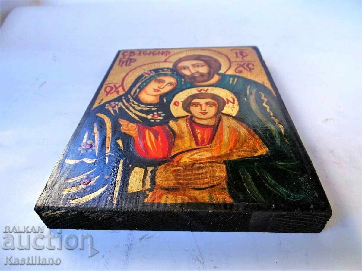 Icoană ortodoxă pictată manual a Sfintei Familii - 7
