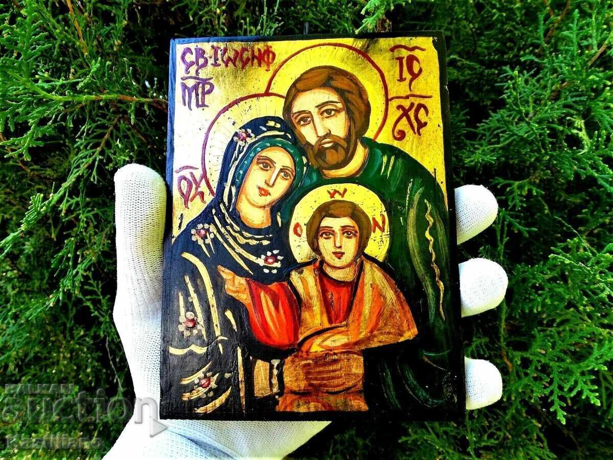 Icoană ortodoxă pictată manual a Sfintei Familii