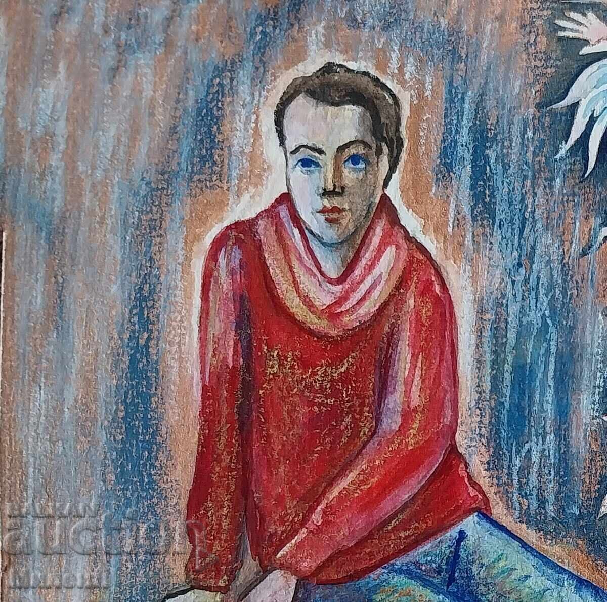 Сюрреалистична рисунка на момче в червено с цена € 25.00 | 48.90 лв.