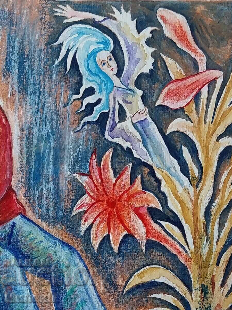 Доставка на Сюрреалистична рисунка на момче в червено