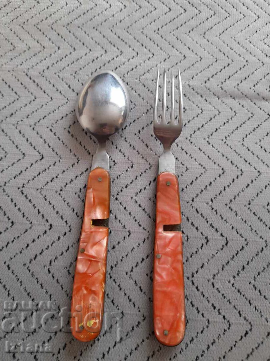 Стари сгъваеми вилица и лъжица П.Денев - 5 Стари сгъваеми вилица и лъжица П.Денев - 5