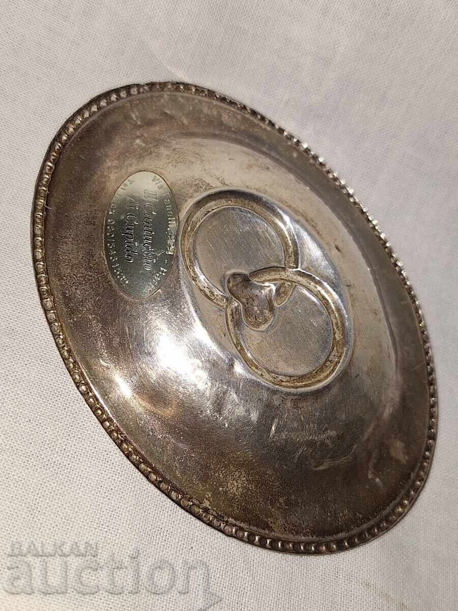 Старинен малък сребърен съд за венчални халки - 6