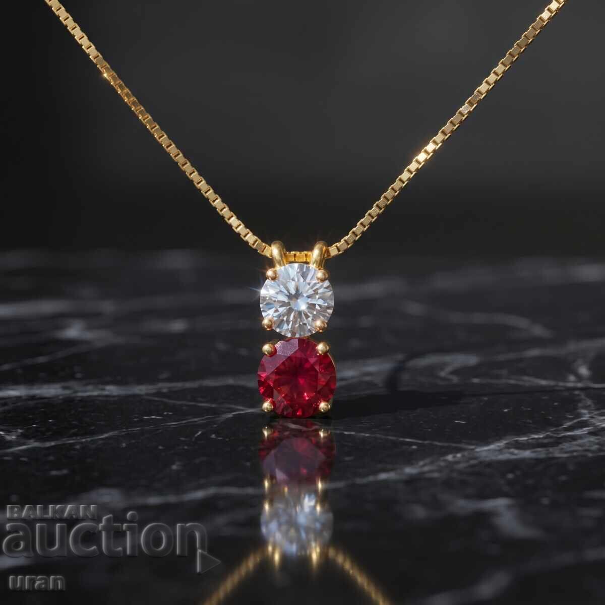 Nouă Colier Italian de Aur cu Diamant Natural de 0.40ct și Rubin