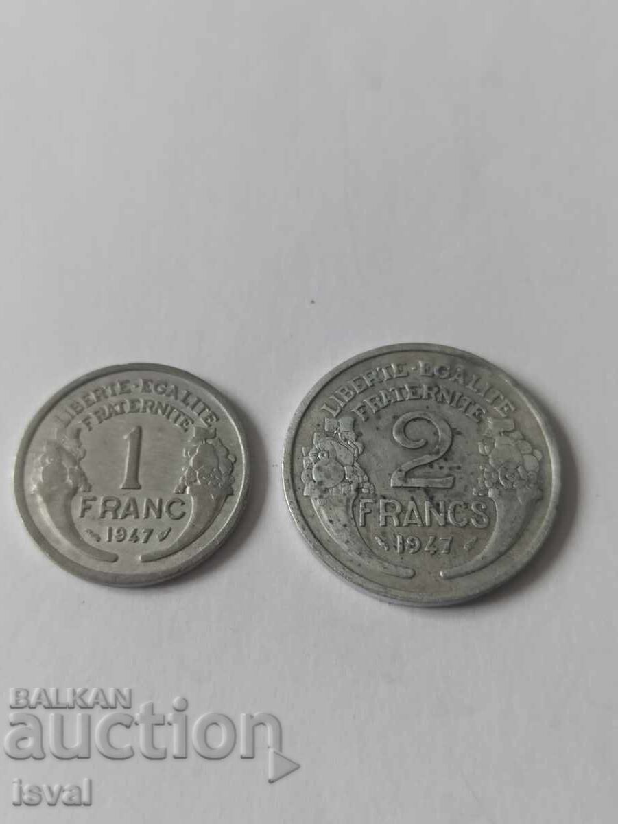 1 și 2 franci - 1947g cu preț € 3.33 | 6.51 BGN