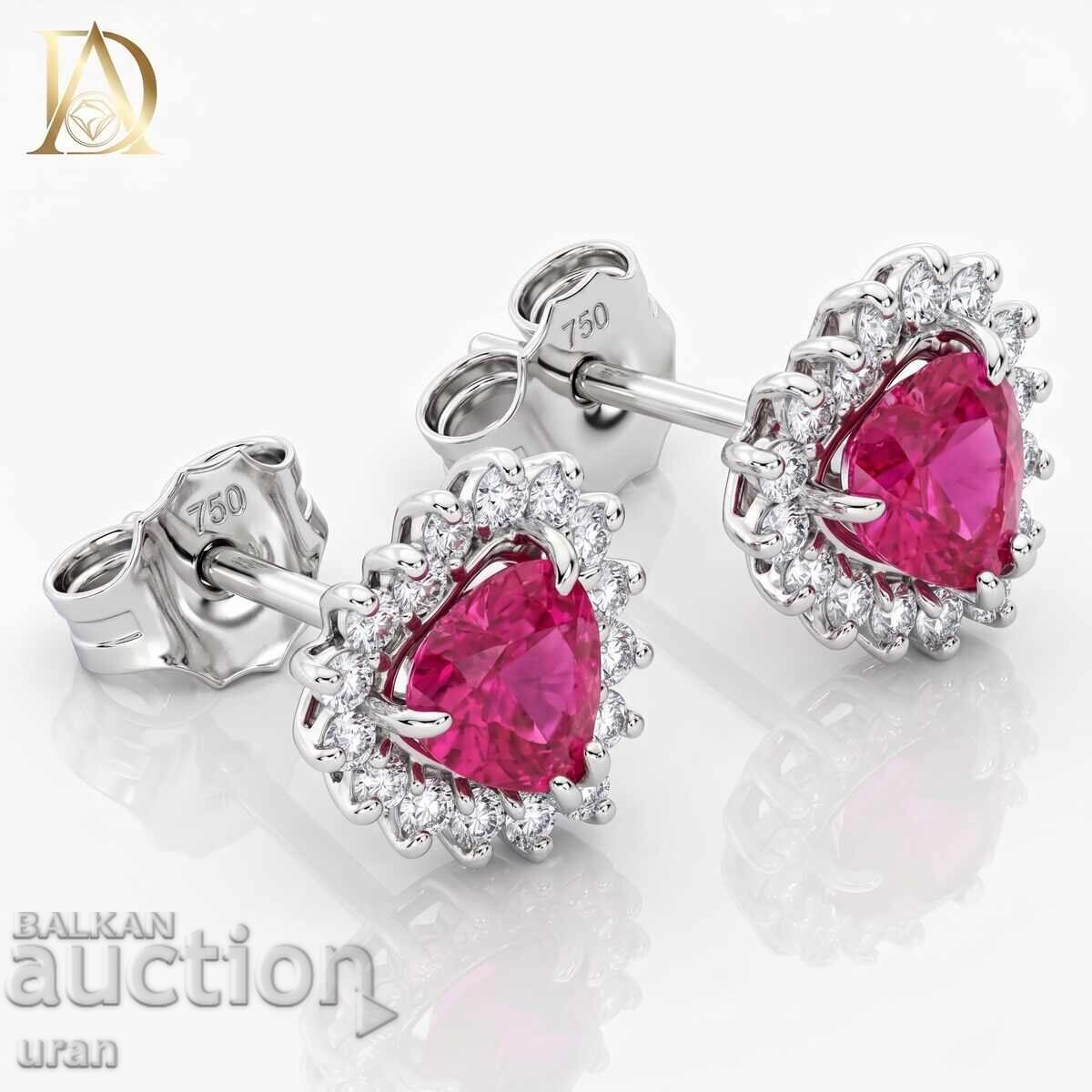 Auction  New Gold Earrings with 2.00ct Natural Rubies and 0.38ct Natural Diamonds