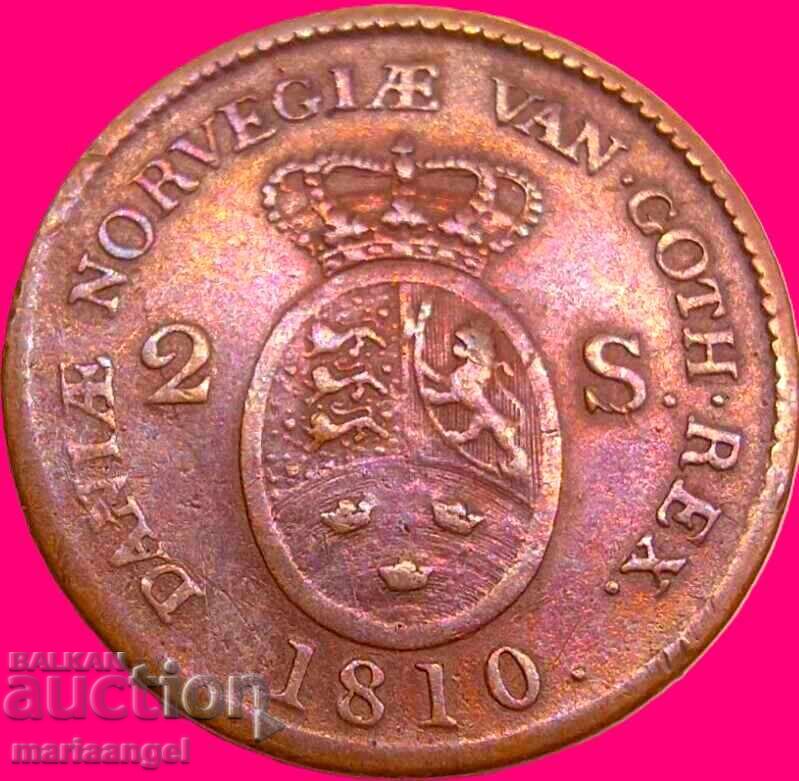 2 Skilling 1810 Denmark Frederik VI - Rare - 5