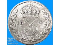 Marea Britanie 3 pence 1896 Victoria 1837-1901 argint
