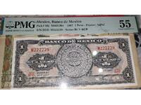 Bancnotă certificată din Mexic 1 Peso 1967 PMG 55 UNC