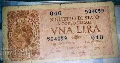 Стара сертифицирана банкнота от Италия 1 Лира 1944 година Стара сертифицирана банкнота от Италия 1 Лира 1944 година