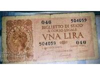 Bancnotă veche certificată din Italia 1 Liră 1944
