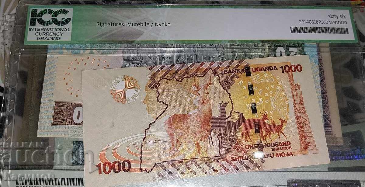 Сертифицирана банкнота от Уганда 1000 Шилинга 2010 година с цена € 20.00 | 39.12 лв. Сертифицирана банкнота от Уганда 1000 Шилинга 2010 година с цена € 20.00 | 39.12 лв.