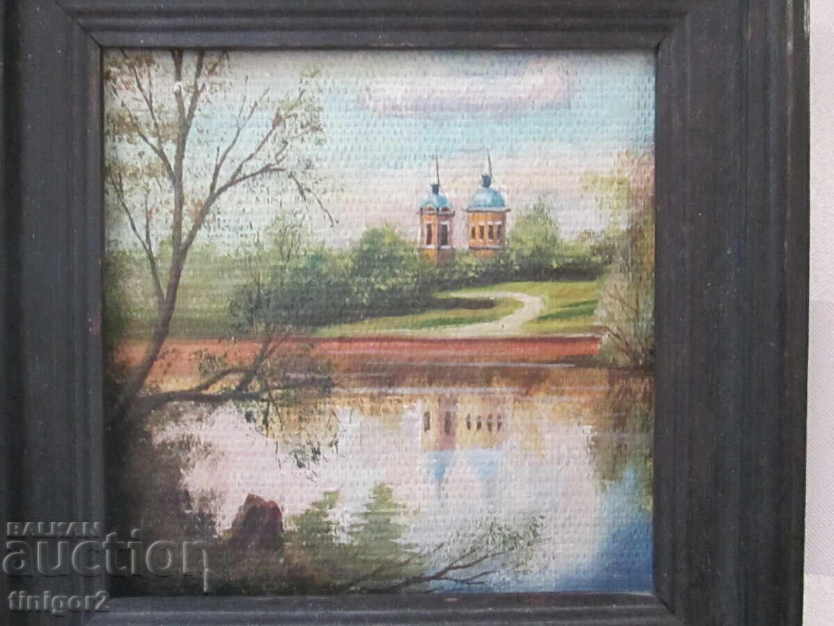 Livrarea Miniatură, ulei, semnătură M.K.Merkulov, 13x13cm