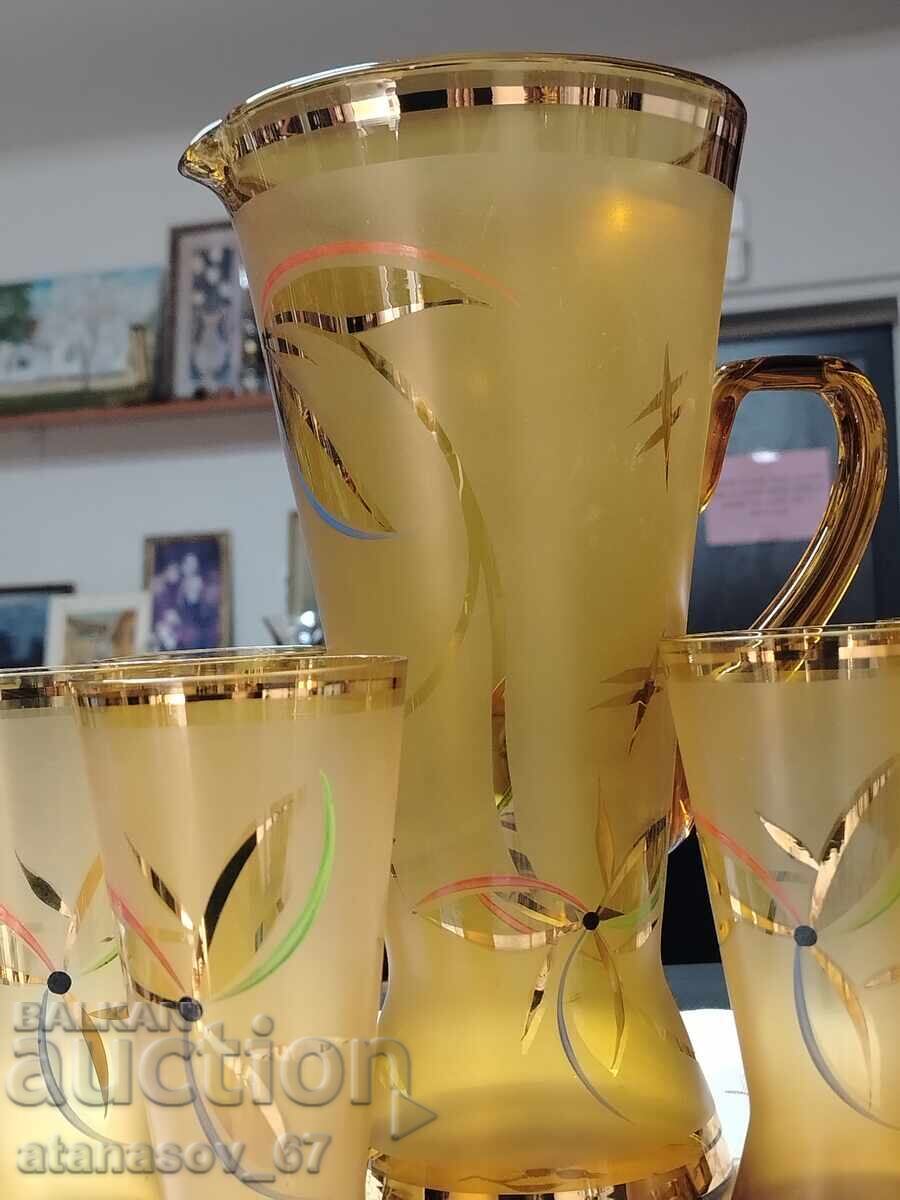 Set de ceai + 6 cești din sticlă colorată