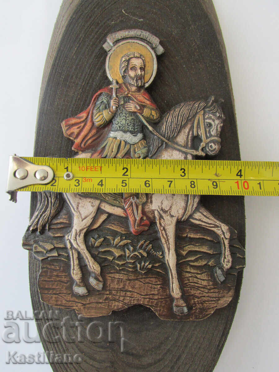 Licitație Icoană ortodoxă în relief, lucrată manual, a Sfântului Mina