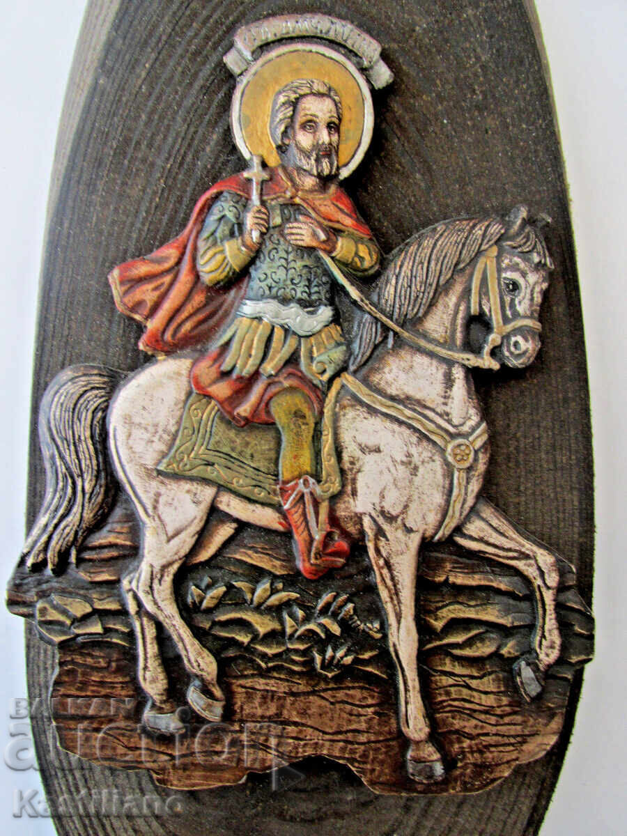 Icoană ortodoxă în relief, lucrată manual, a Sfântului Mina - 7