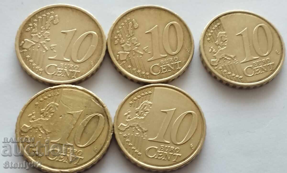 Συλλογή 5 διαφορετικών κερμάτων 0.10 ¢ Ε.Ε με τιμή € 3.50 | 6.85 BGN