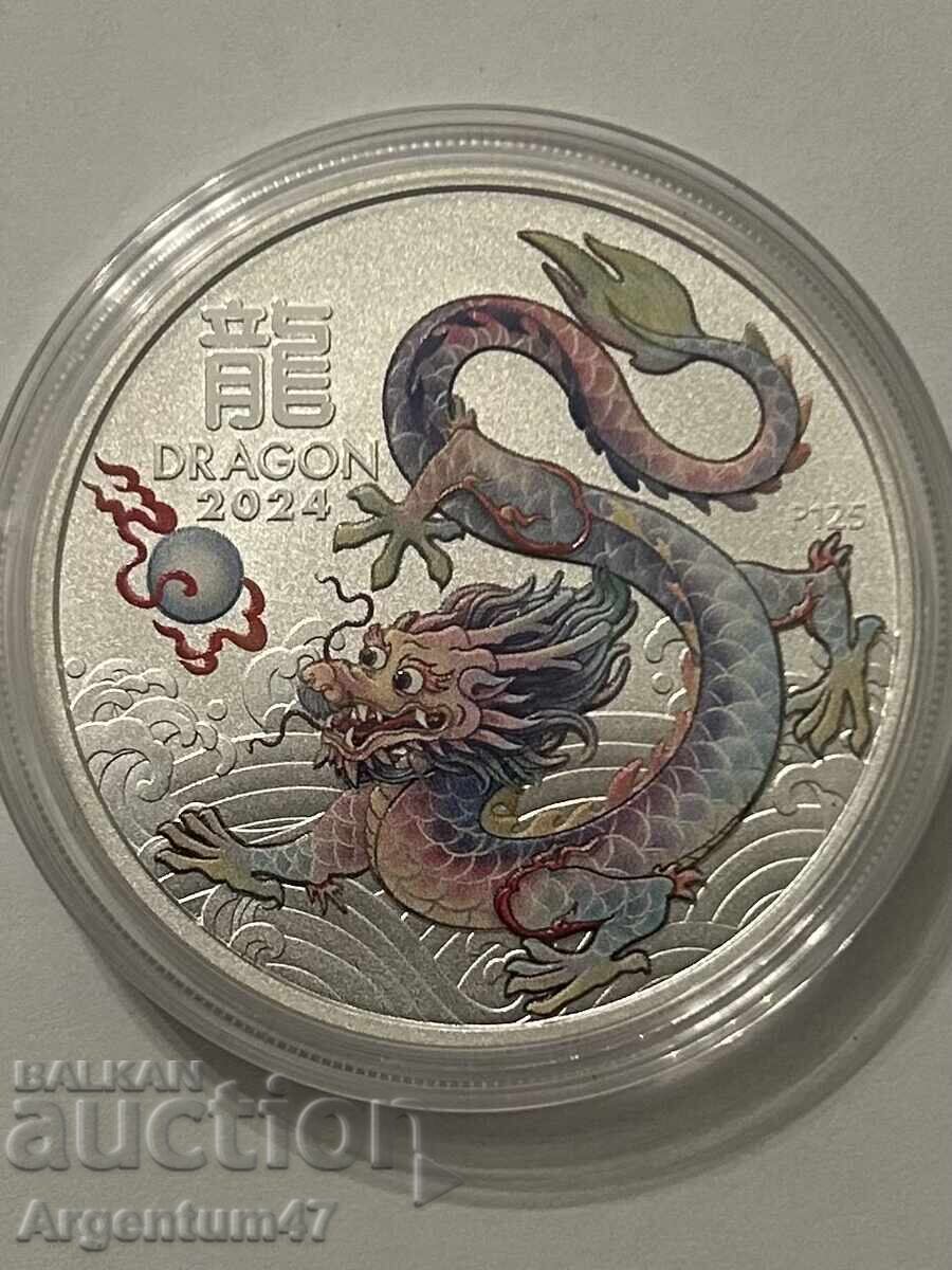 Auction  SILVER 1 OZ 2024 AUSTRALIA - LUNAR YEAR OF THE DRAGON COLORED