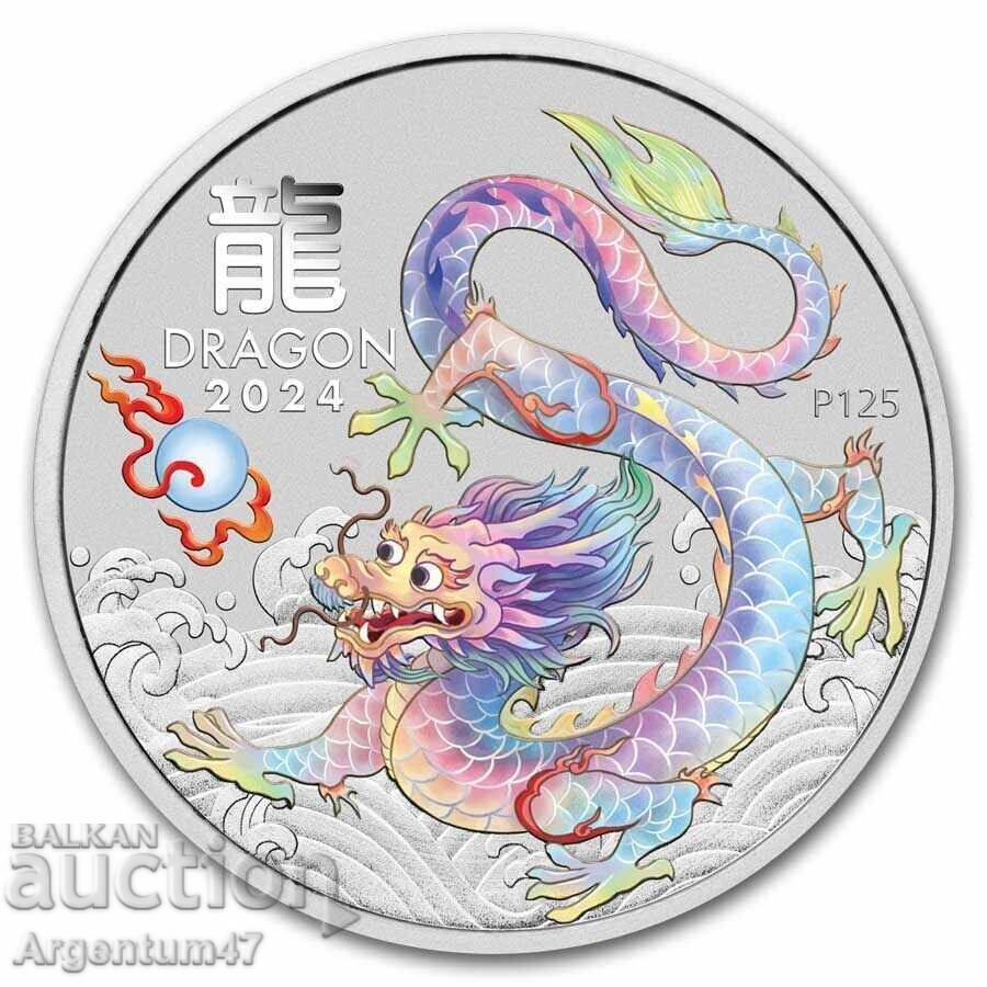 SILVER 1 OZ 2024 AUSTRALIA - LUNAR YEAR OF THE DRAGON COLORED