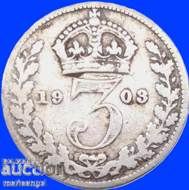 Marea Britanie 3 pence 1903 George V argint